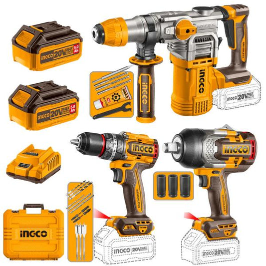 Ingco Combo Kit -  Rotary Hammer Drill, Impact Wrench and Impact Drill 20v -  COSLI250281