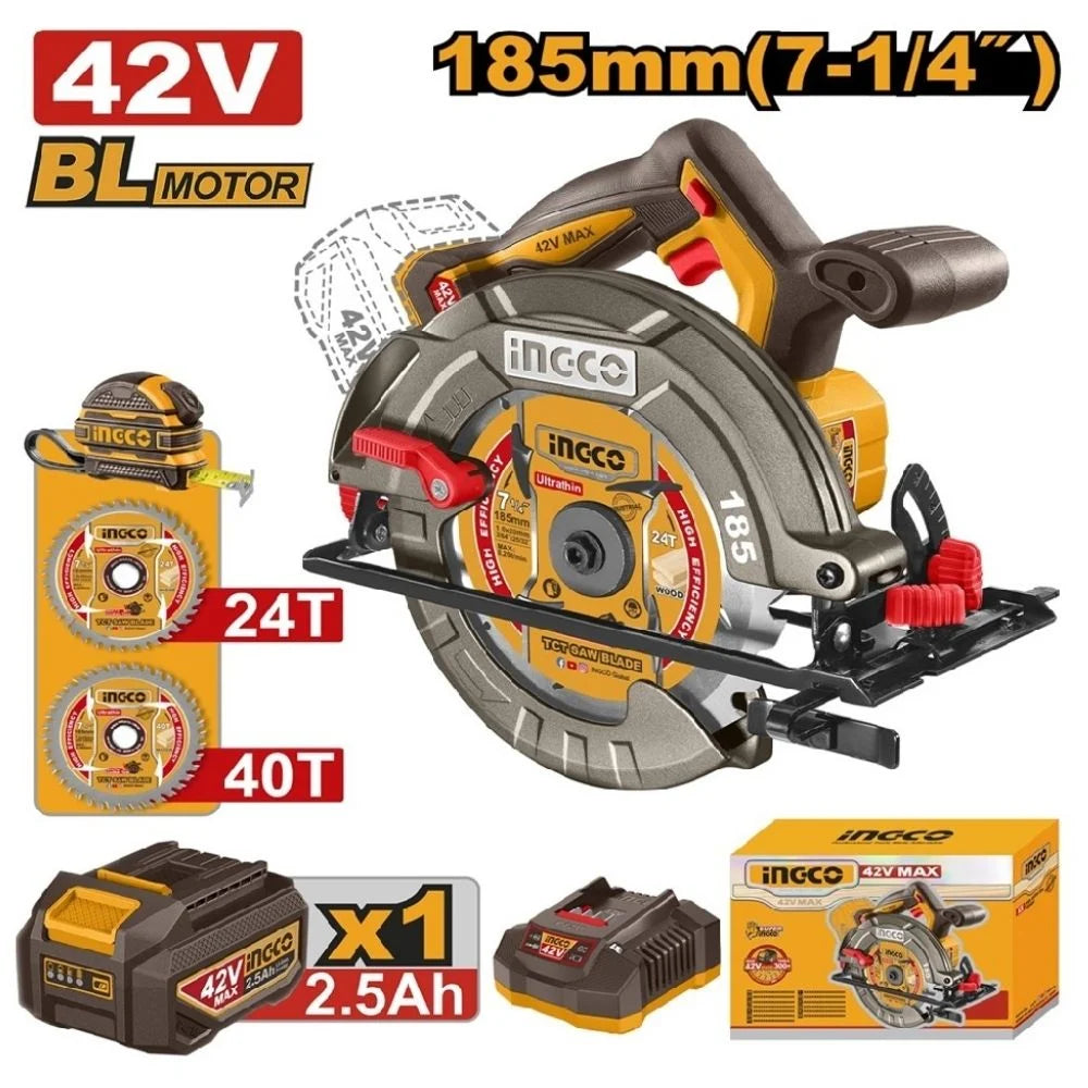 Ingco Cordless 42V Circular Saw Brushless 185mm Kit - CSLI4218511