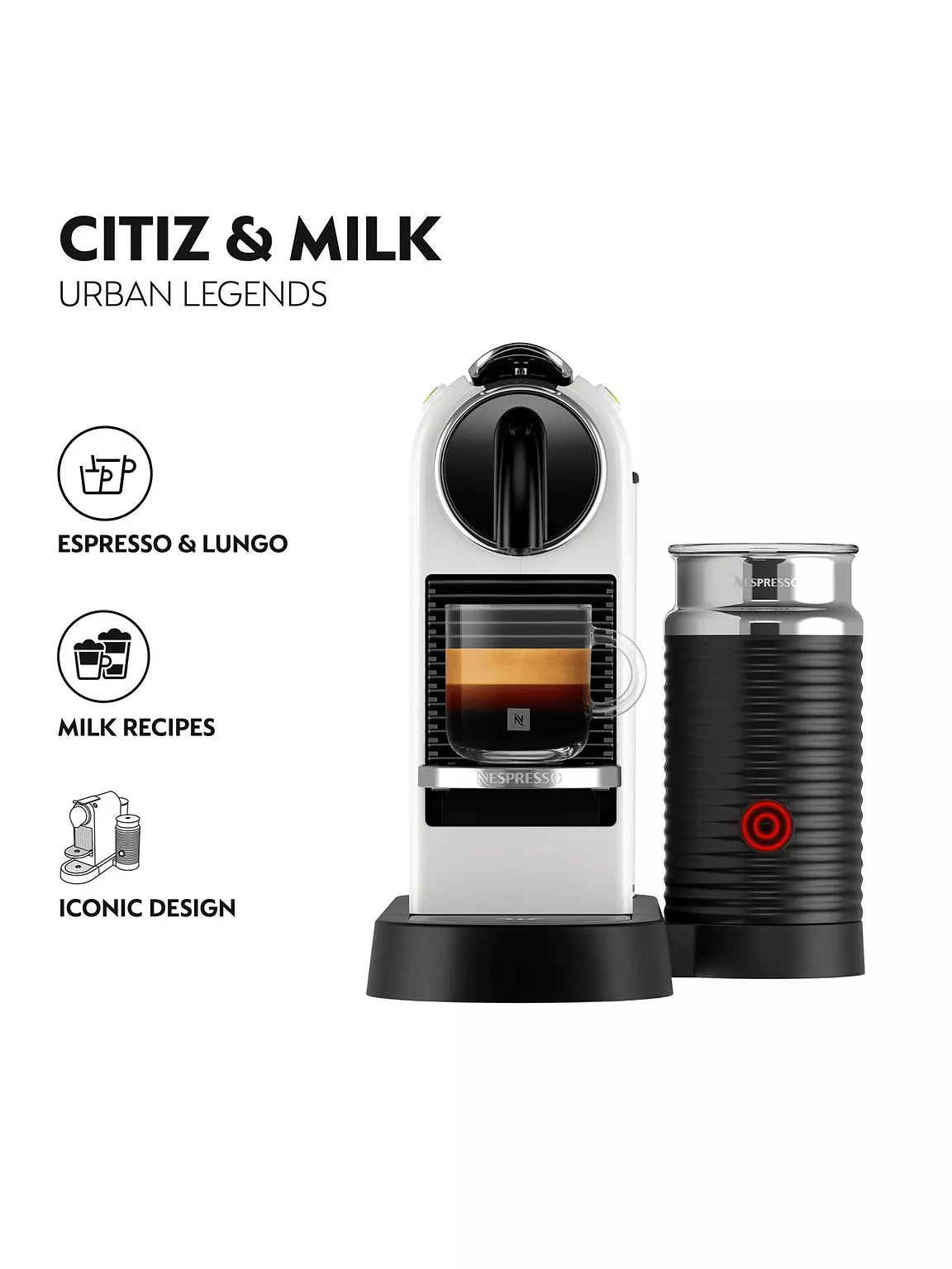 Nespresso Citiz Automatic Espresso Machine With Aeroccino Milk Frother - White