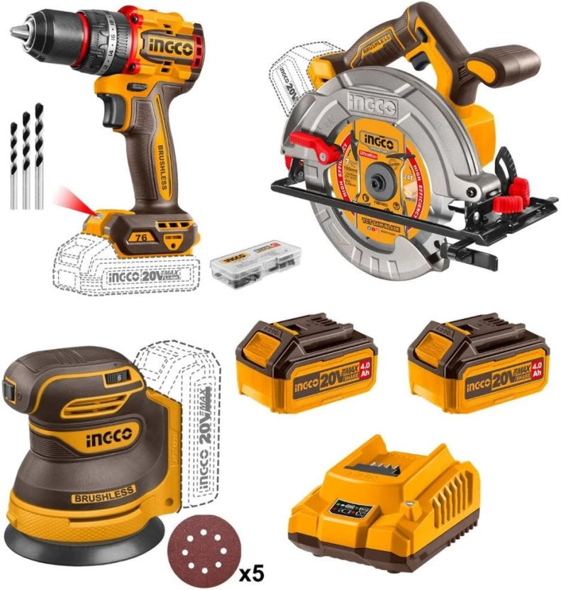 Ingco Cordless 3-Piece Drill / Sander / Circular Saw Combo Kit