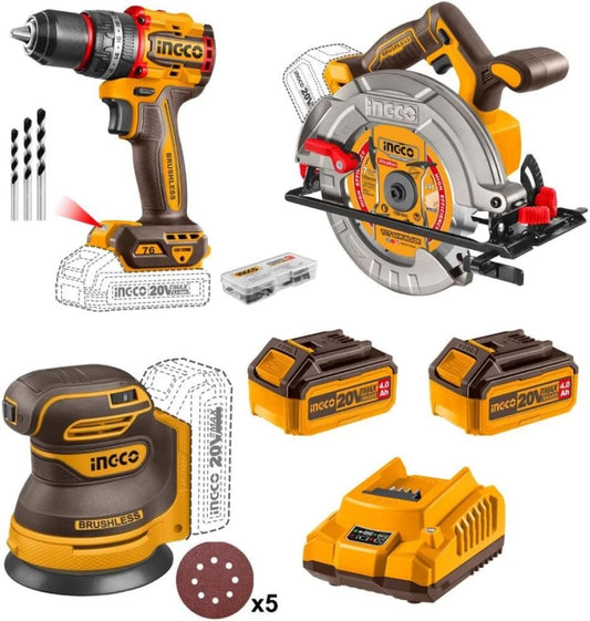 Ingco Cordless 3-Piece Drill / Sander / Circular Saw Combo Kit